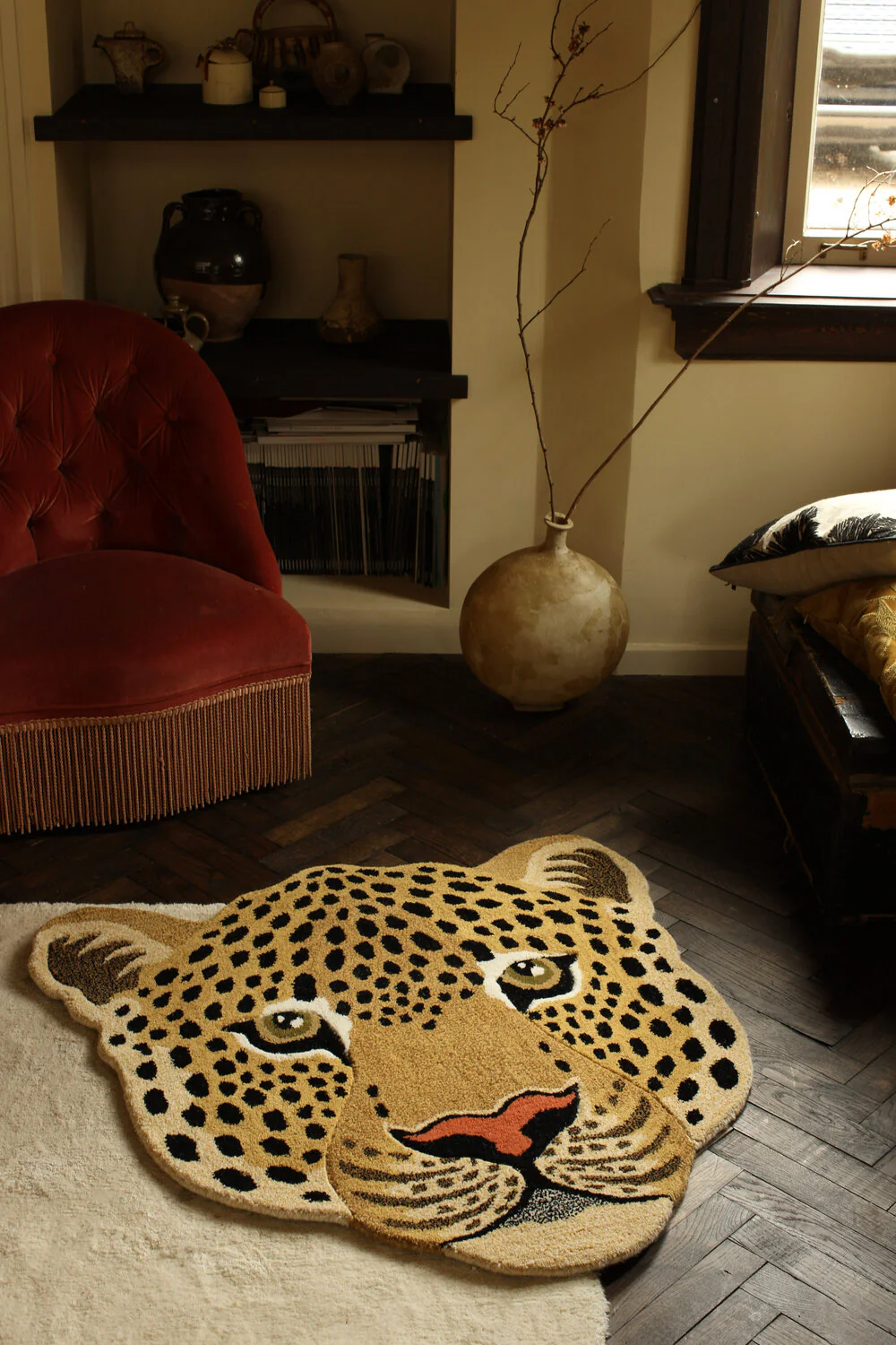 Doing Goods  Himani Leopard head gulvtæppe, Large - Brown