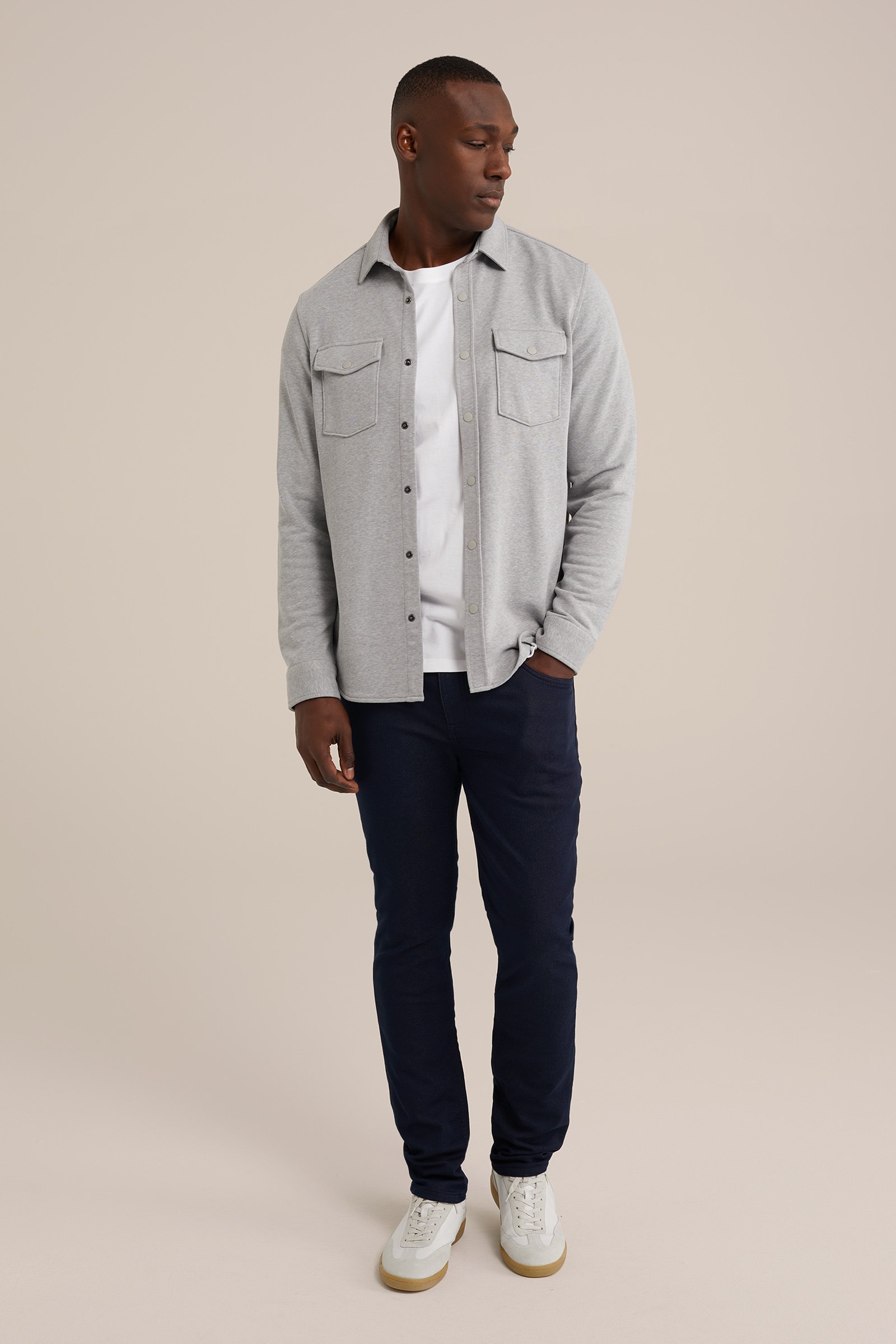 gebreid smart overshirt van katoenmix Fundamentals Grijs