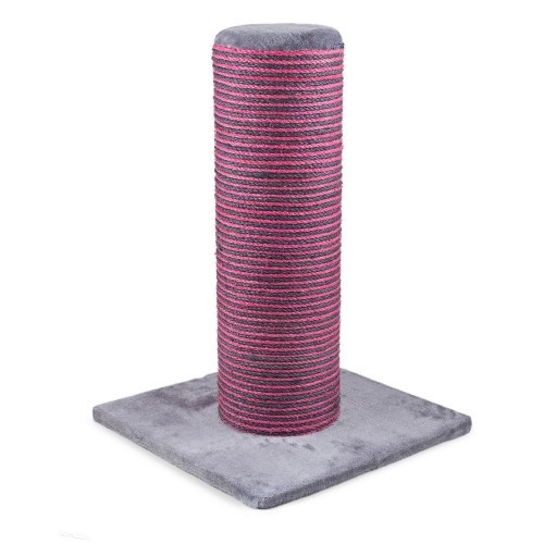 Arranhador grosso para gatos, rosa e cinza.