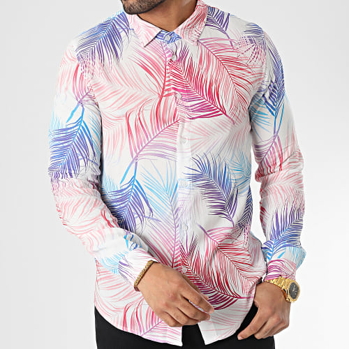 Chemise Manches Longues Blanc Rose Bleu