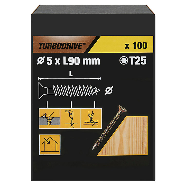 Vis à bois Turbodrive Premium torx zinguée jaune 5x90 mm - 100 pièces