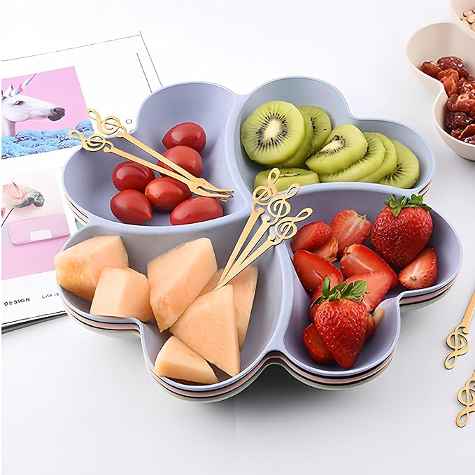 (4er Set) Ø28.5cm 4-fach Party Snack Teller Wiederverwendbare Apéro Schale für Chips / Nüsse / Süssigkeiten - Bunt