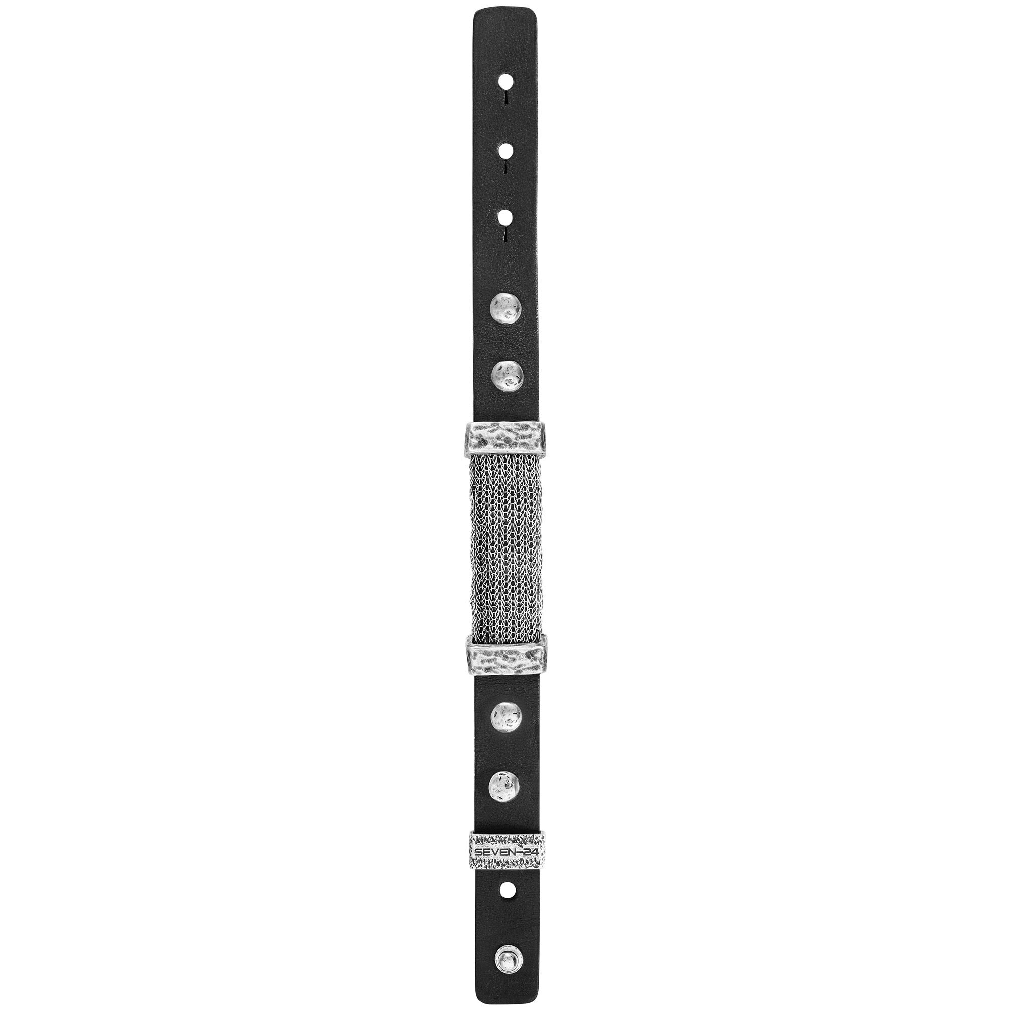 Seven-24 Armband Edelstahl mit schwarzem Leder