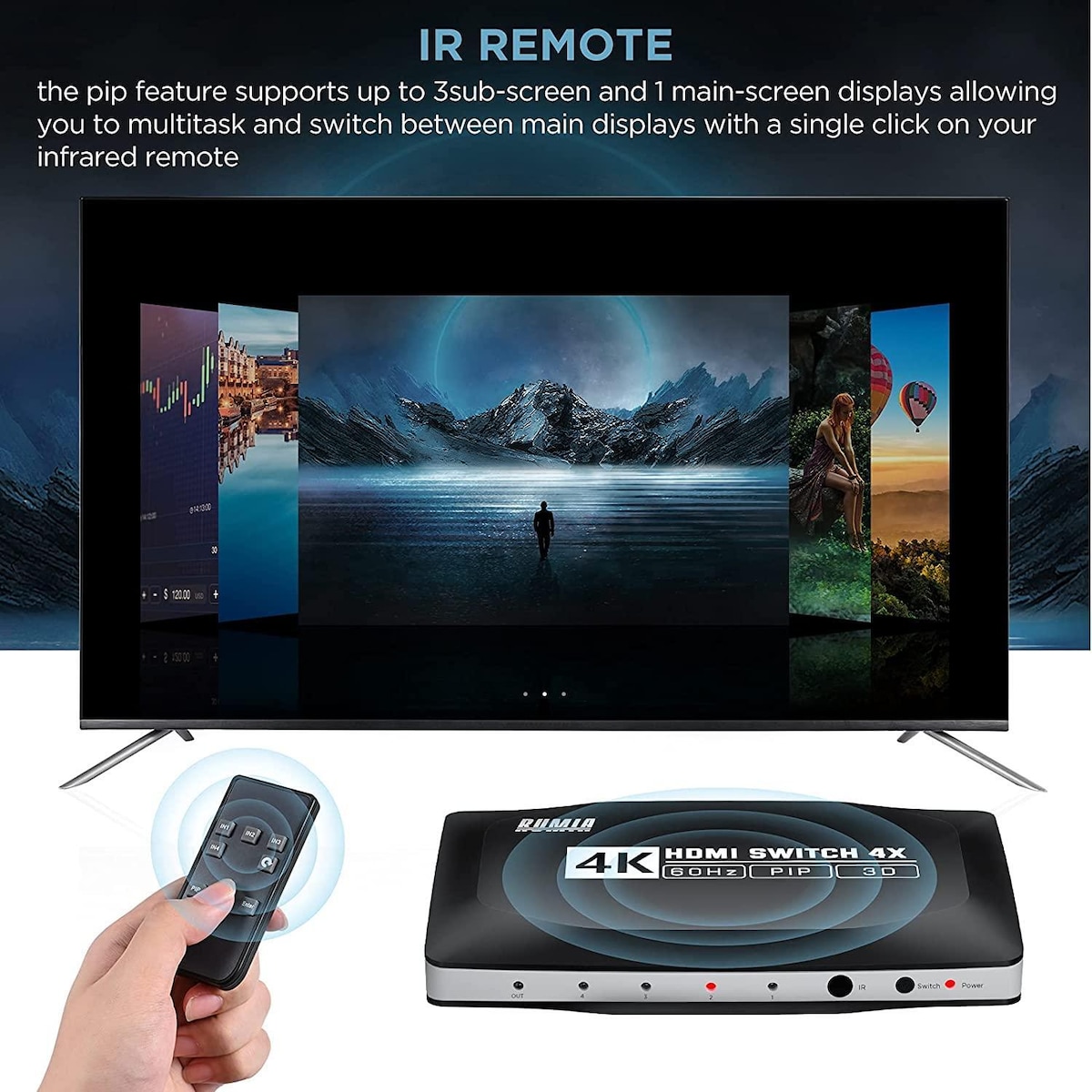 NÖRDIC HDMI 2.0-svitsj 4 til 1 4K 60Hz 3D UHD HDCP 2.2