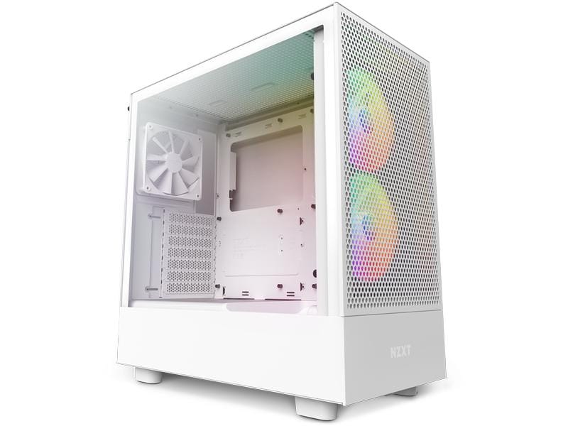NZXT PC-Gehäuse H5 Flow RGB Weiss matt Kompaktes Mid-Tower-Gehäuse mit Seitenfenster und RGB-Lüftern