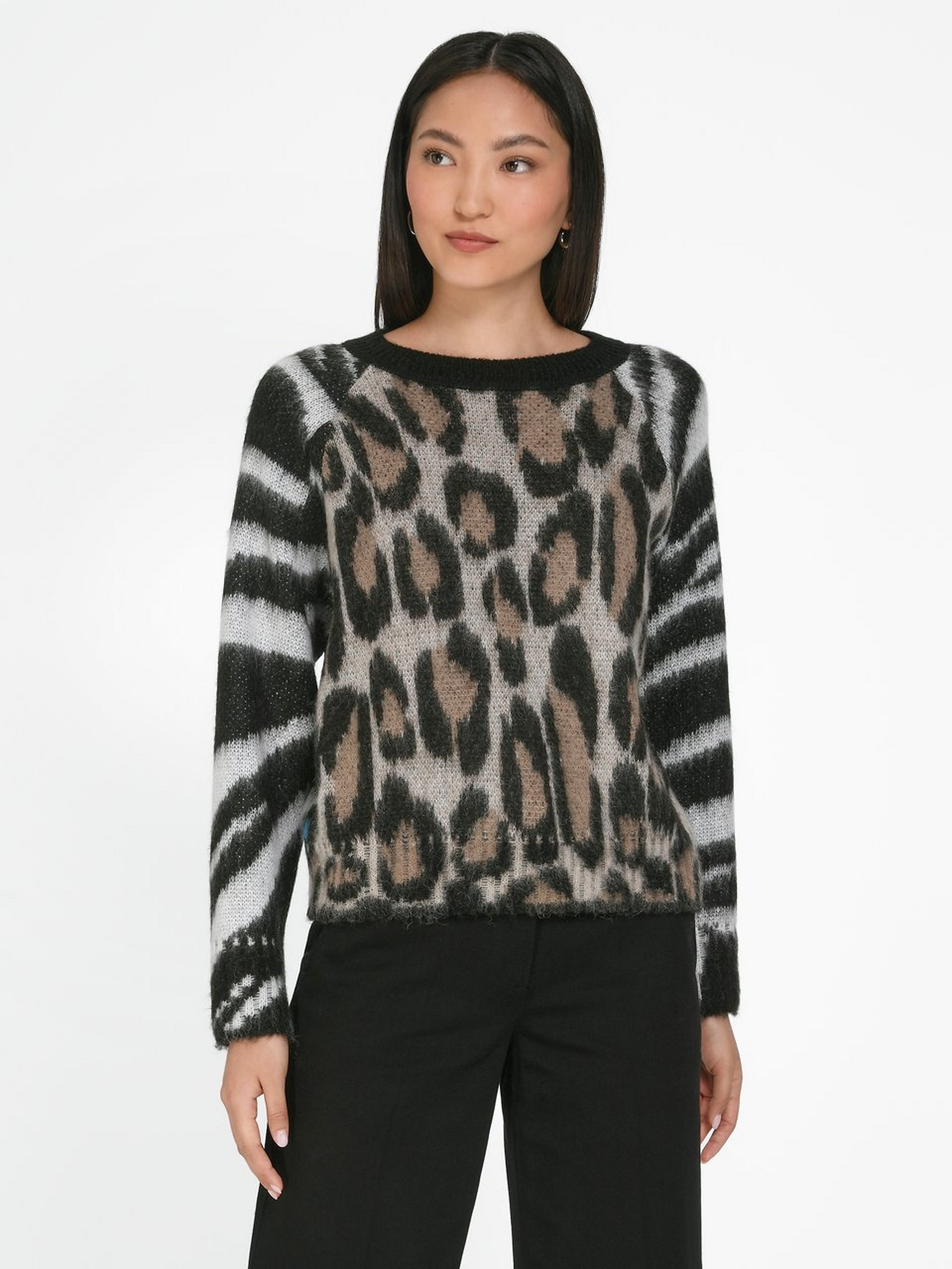 Rundhals-Pullover im Leo-Zebra-Dessin