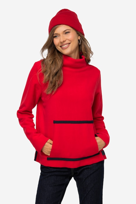 Fleece-Pullover, farbige Schmuckbänder, Stehkragen, Langarm