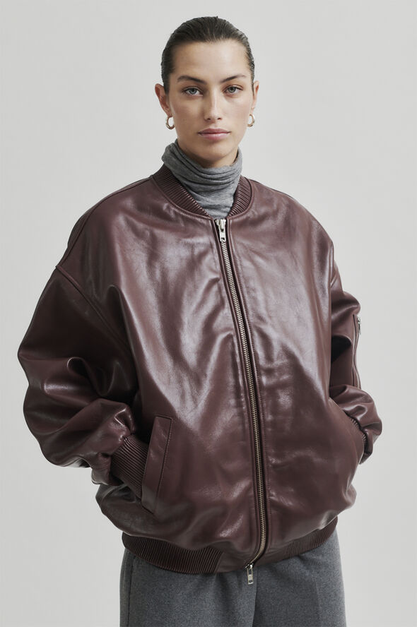 Second Female King Leather Bomber Jacket Bitter chocolate