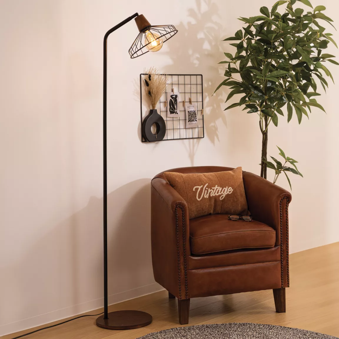 Lampadaire en bois et métal (H163 cm) Popy Noir