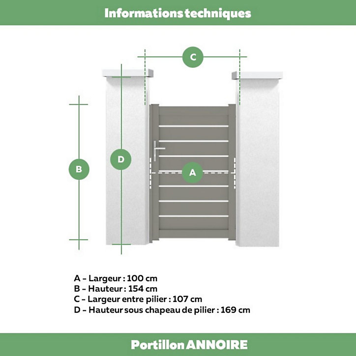 Portillon Jardimat battant aluminium Pyla gris quartz - 100 x h.154 cm