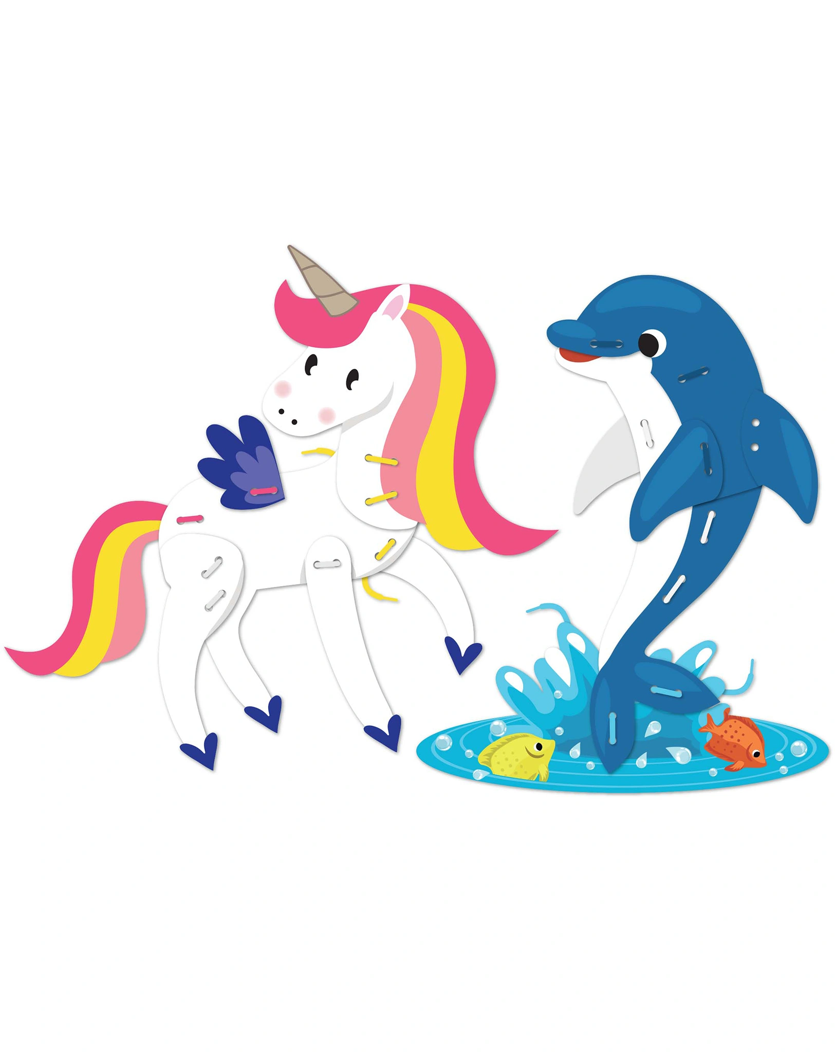 Schnürsenkel-Puzzle DELFIN & EINHORN aus Papier