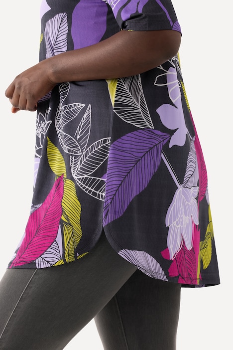 Slinkyshirt, Blüten, A-Linie, Rundhals, Halbarm