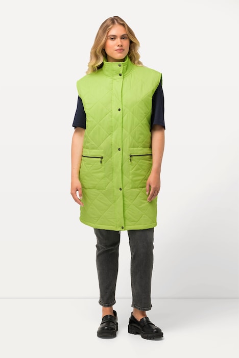 Long-Steppweste, Stehkragen, Zipper, Zipptaschen