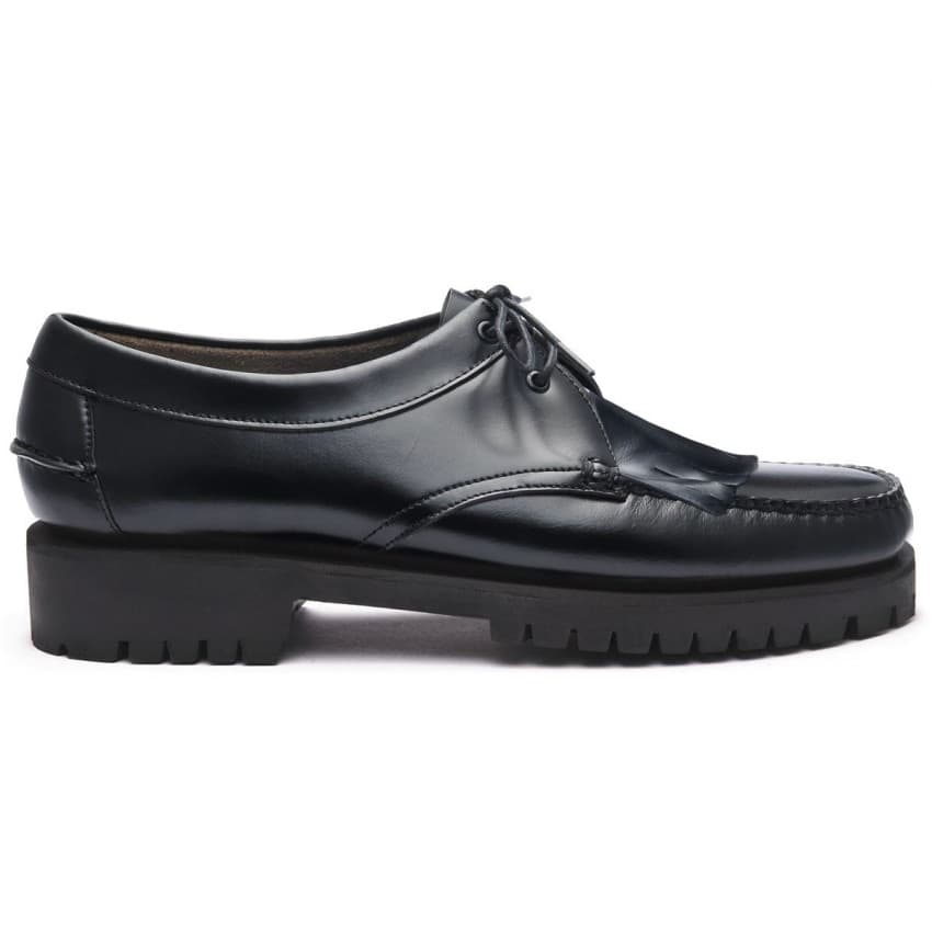 JAMES FRINGE LUG Black MOCASSIN-Mocassin pour femme en cuir brossé