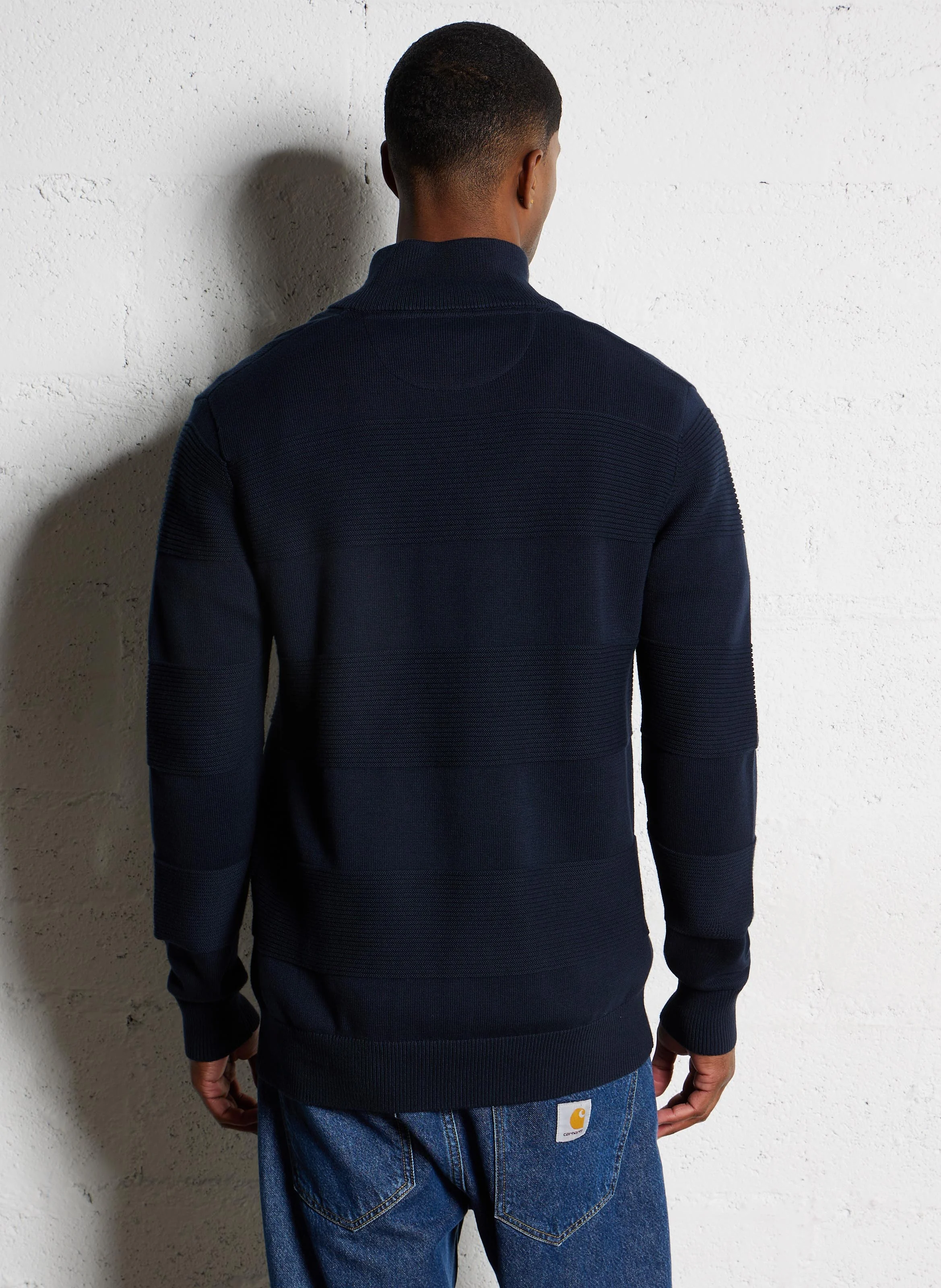 Pull col montant en coton| Bleu
