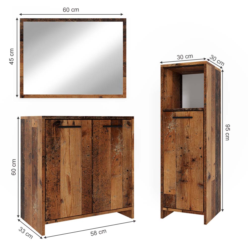 Vicco Badmöbelset Kiko Old Style modern Badezimmerschrank Badschrank Badezimmermöbel Waschtischunterschrank Badspiegel Midischrank Schranktür Schrankfach Schrankregal