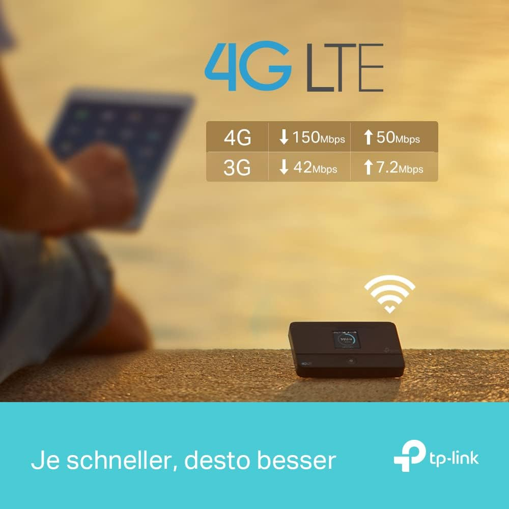(150 Mbit/s) Mobiler Hotspot mit LED Display 4G/LTE WiFi Router   Mini SIM Karten Slot / microSD Karten Slot (2000mAh) (M7350) - Schwarz