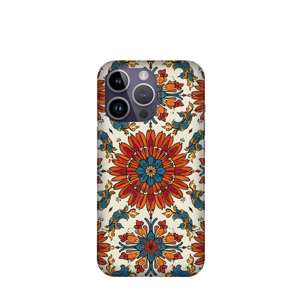 iPhone 14 Pro Kunststoff Hülle Majolika-Goldranken - Braun