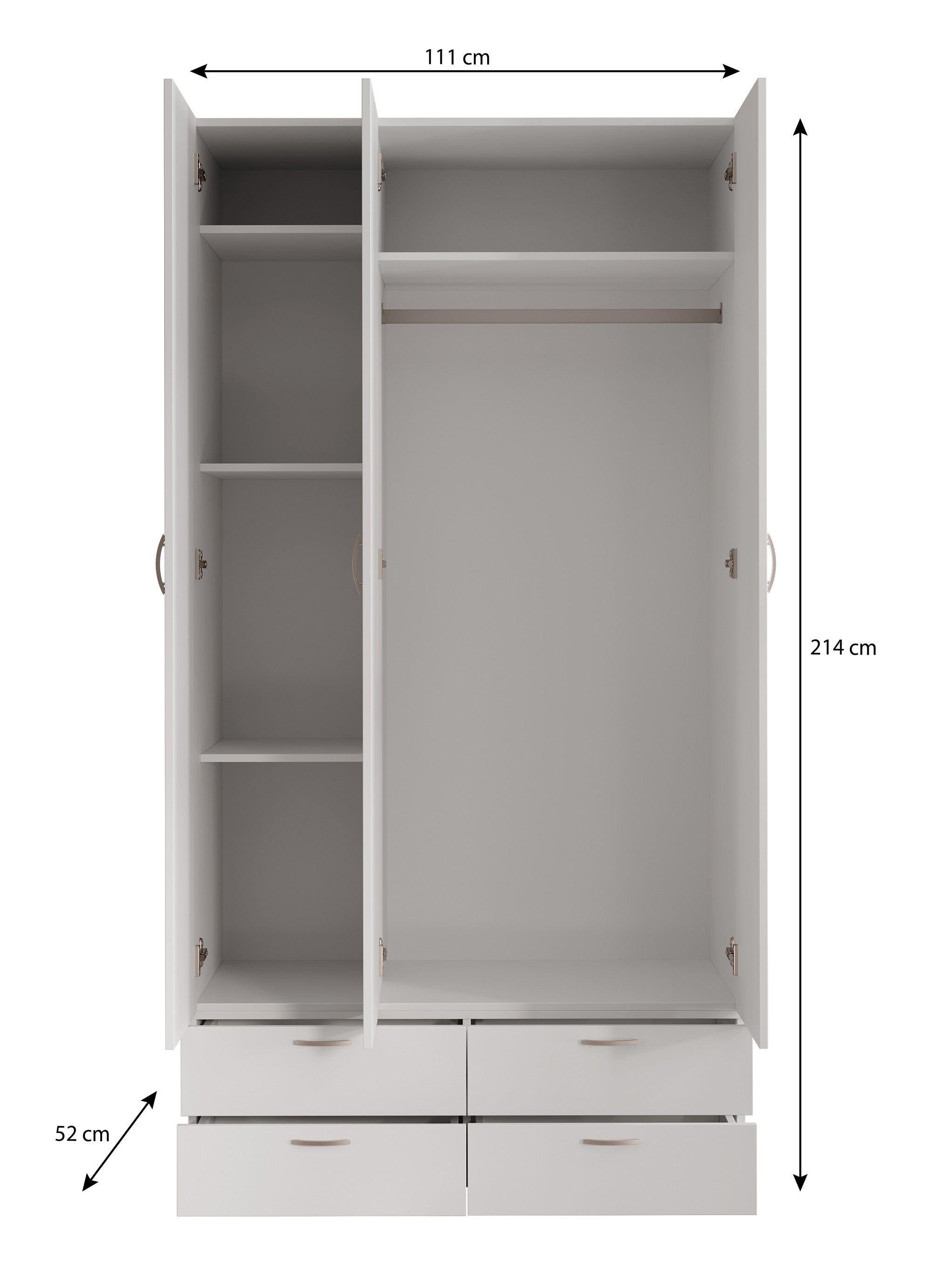 Meubella - Kledingkast Bernd - Licht eiken - 111 cm - Met lades