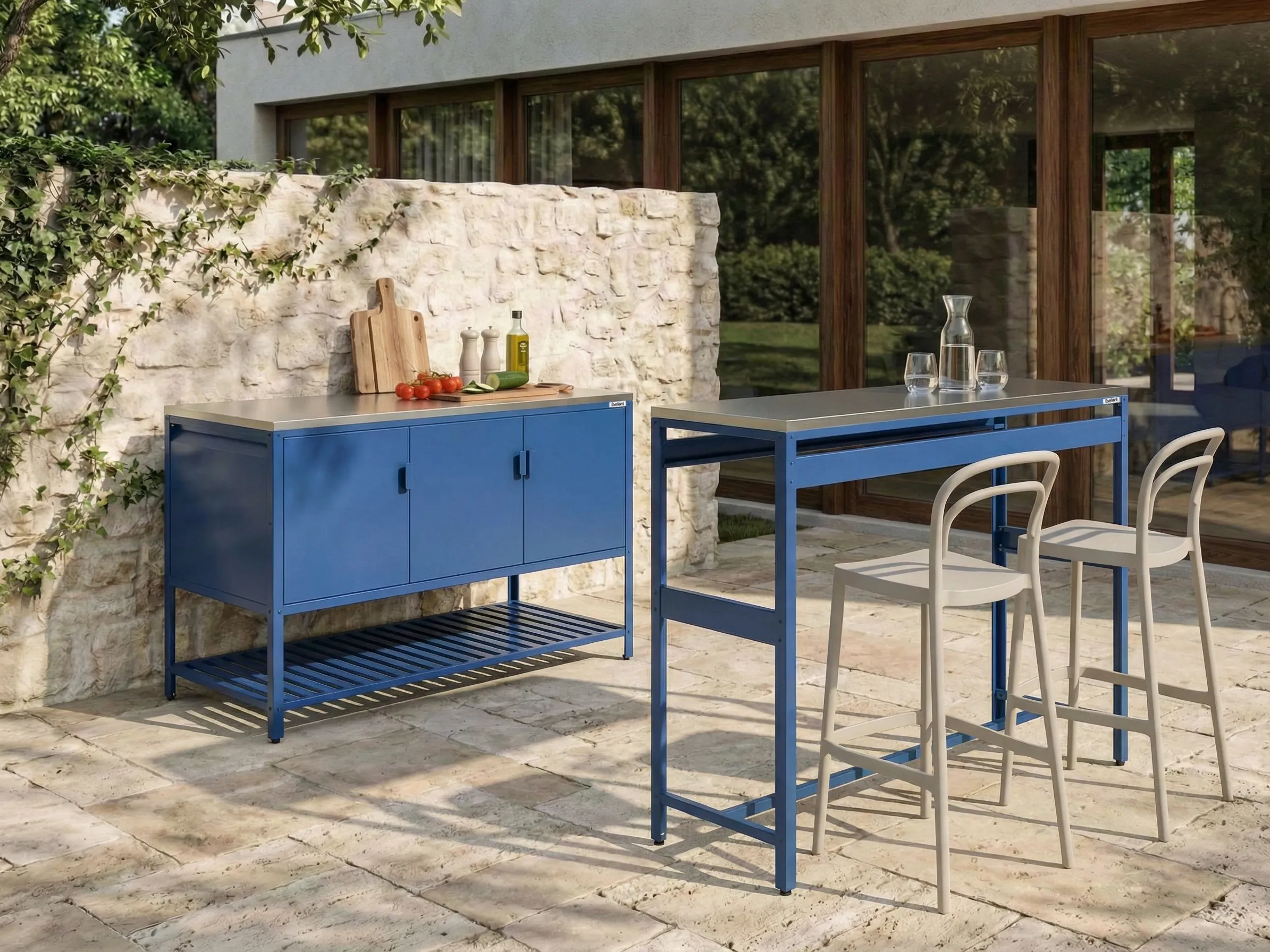 2-delige buitenkeukenset met bartafel MAENZA Metaal Blauw