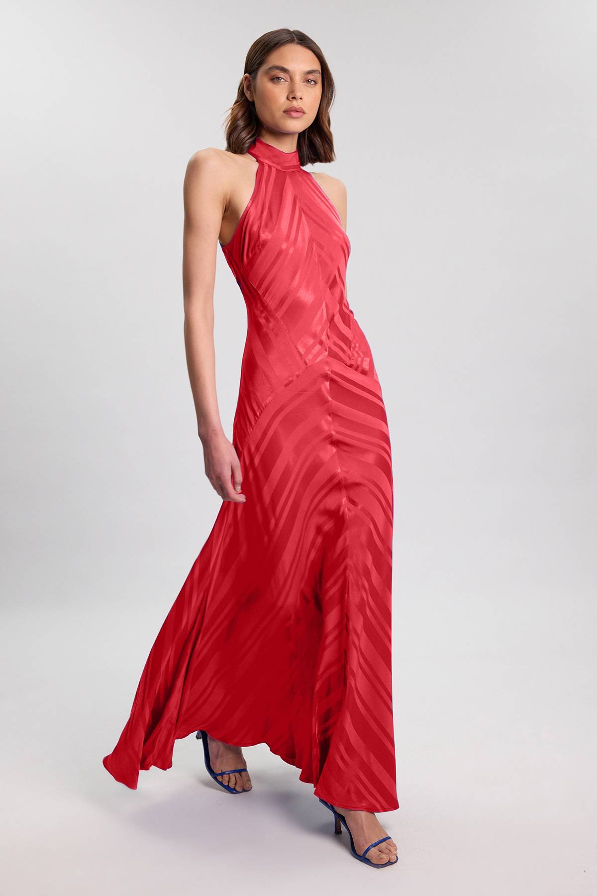 KarenMillen Robe Longue Fluide À Encolure Dos-nu Avec Détail De Tissu Rayé