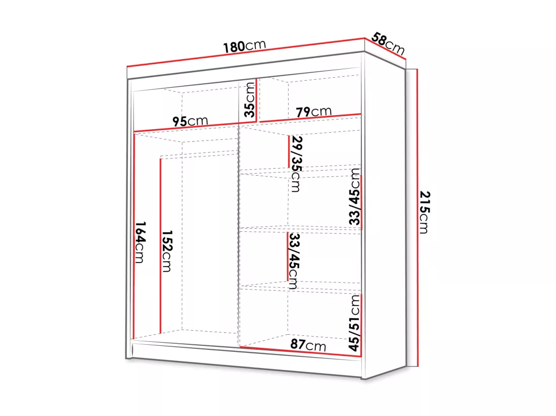Armoire Closico 186, Cachemire, 215x180x58cm, Portes d'armoire: Glissement