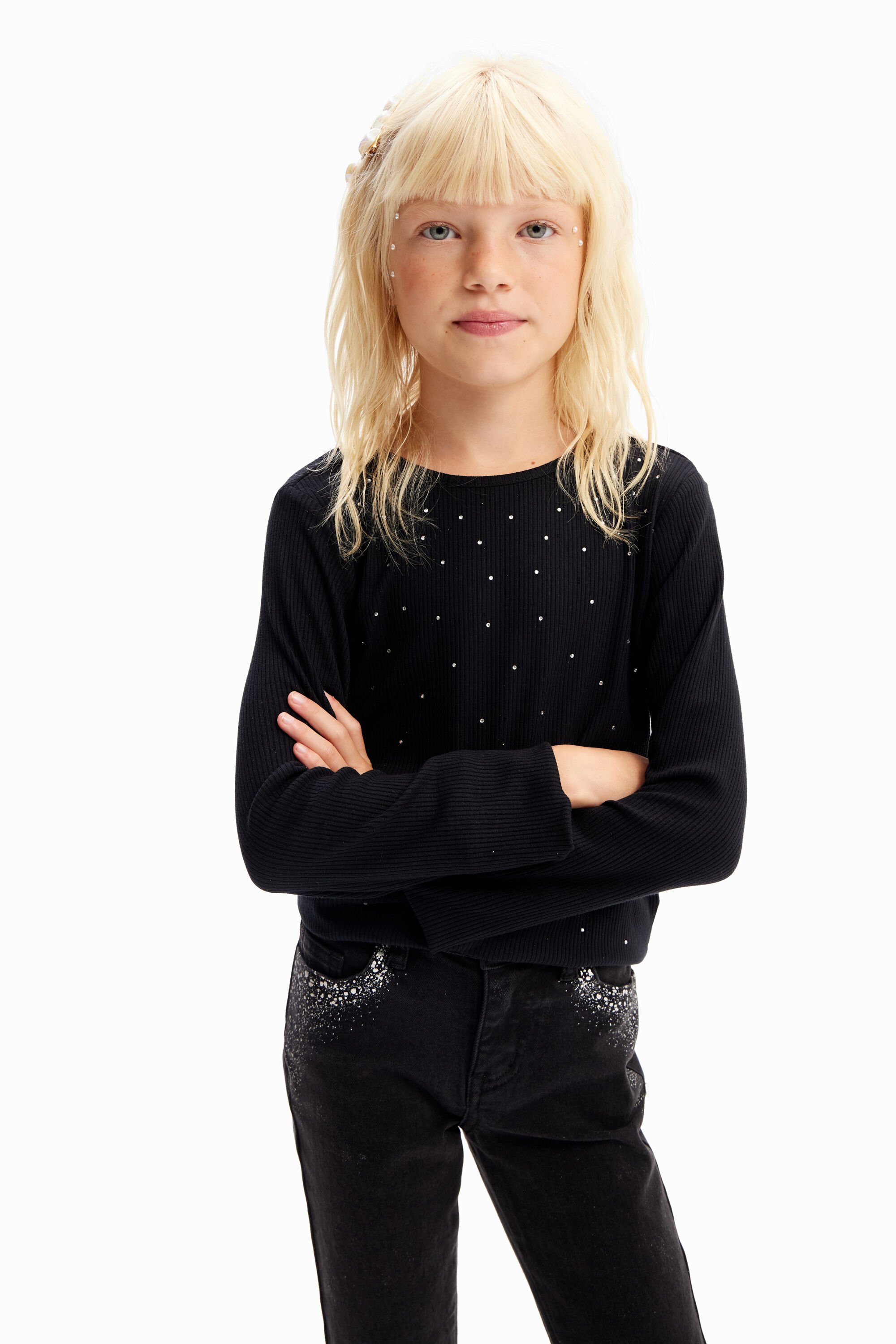 Camiseta canelada com strass
