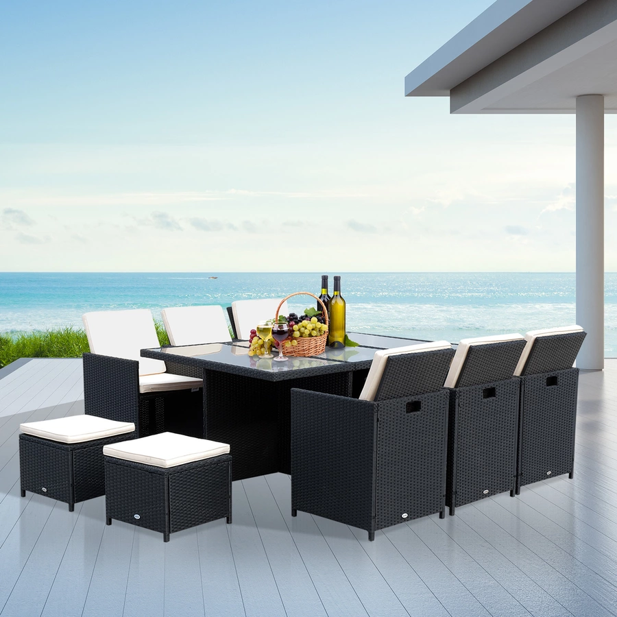 Outsunny Polyrattan Sitzgruppe als 27-tlg. Set schwarz, cremeweiß