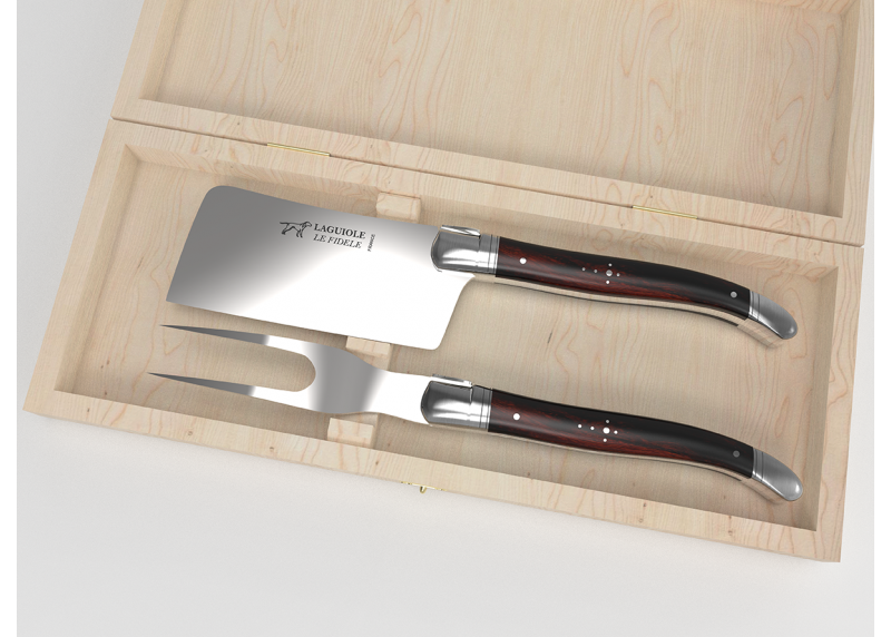 Service à fromage Laguiole avec un manche en bois de fer et mitres en acier inoxydable