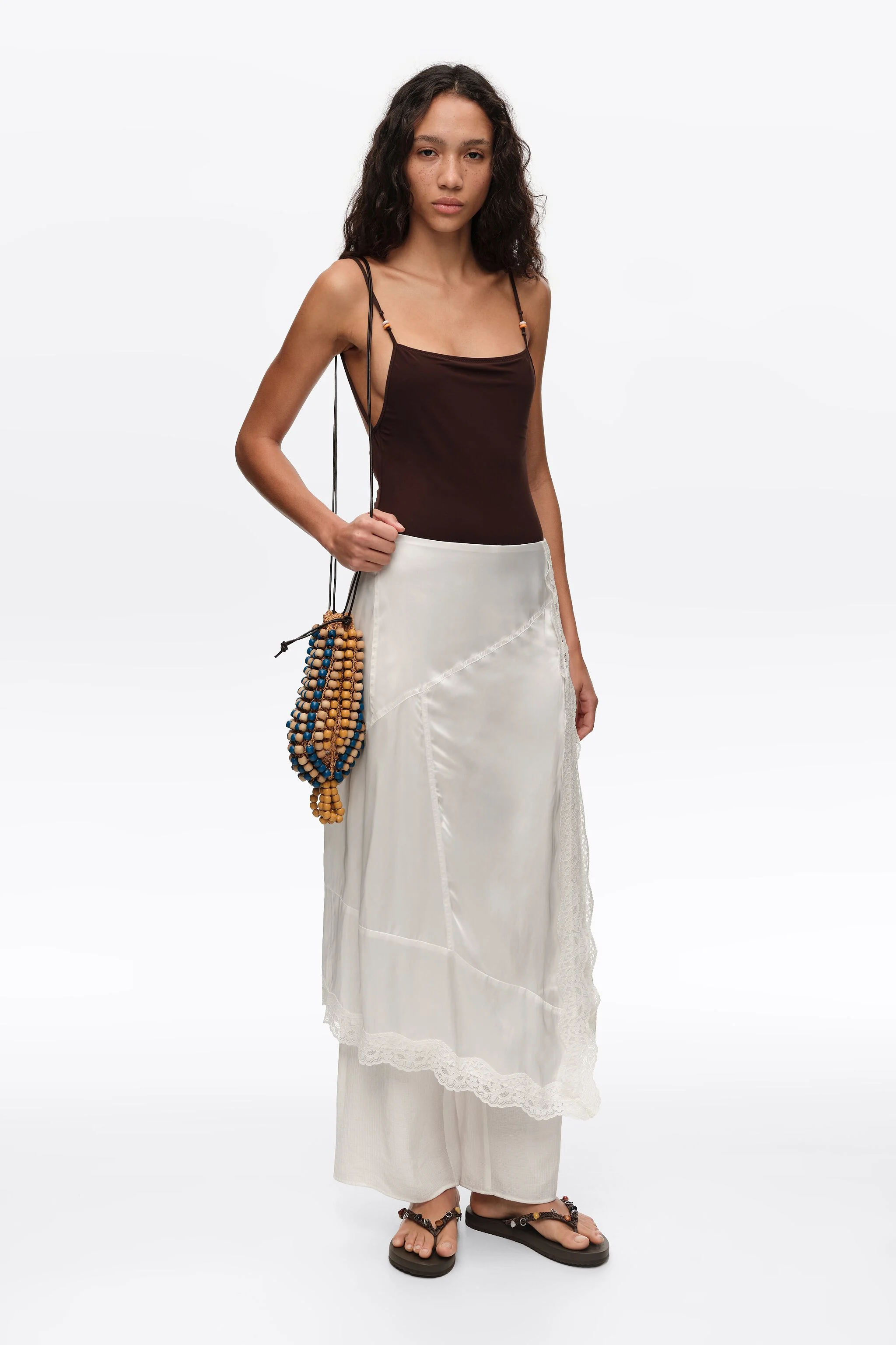Saia-calça de renda de viscose off-white