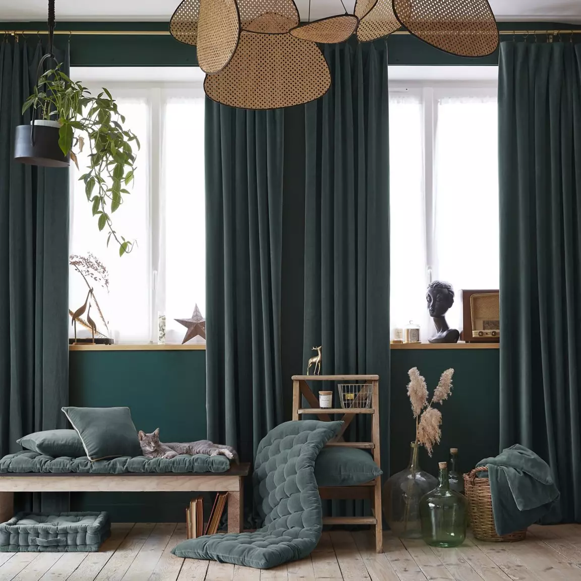 Rideau velours de coton ajustable (140 x max 270 cm) César Gris ardoise