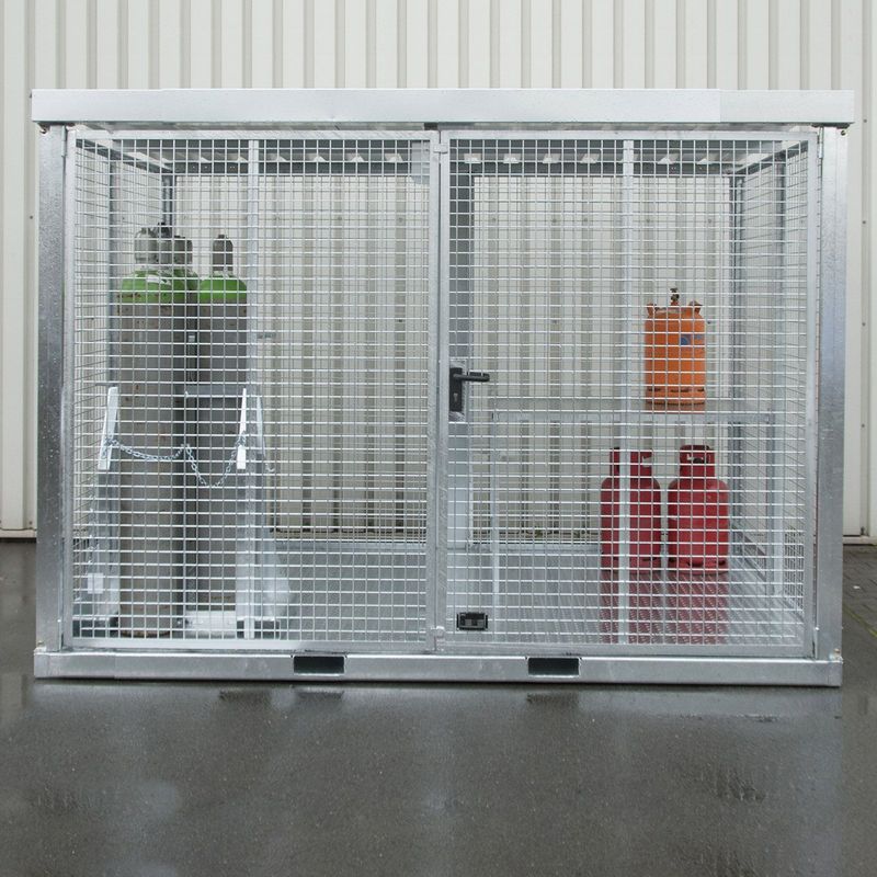 Gasflessenopslag depot met dak en insteekprofielen voor 104 gasflessen ø220 mm  - L:3135 x B:2170 x H:2260mm - Zink