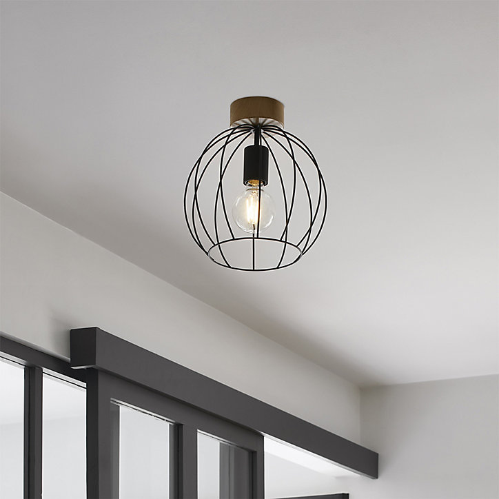 Plafonnier E27 40W Corep Owen marron H.24.5 x Ø26 cm