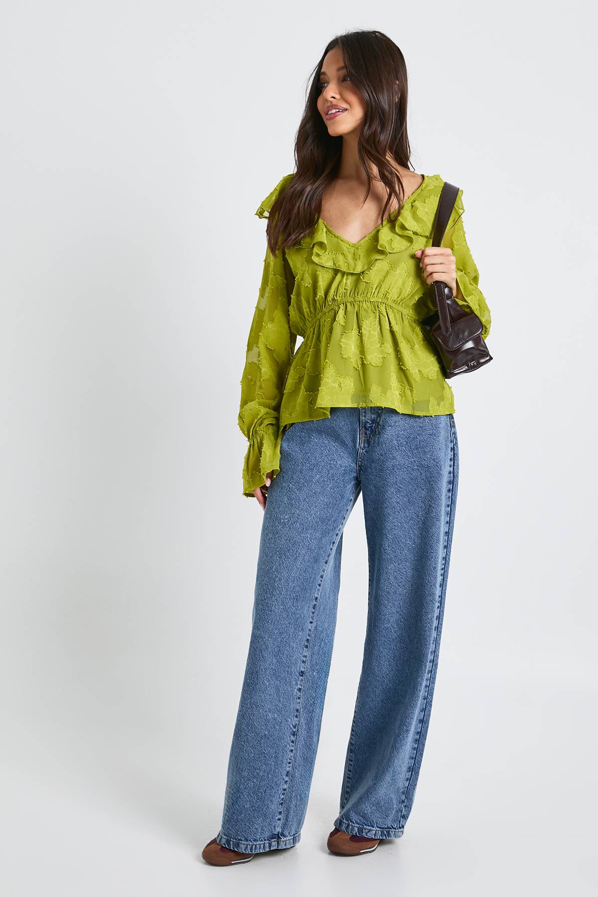 boohoo Blouse Burnout florale à manches d'ange