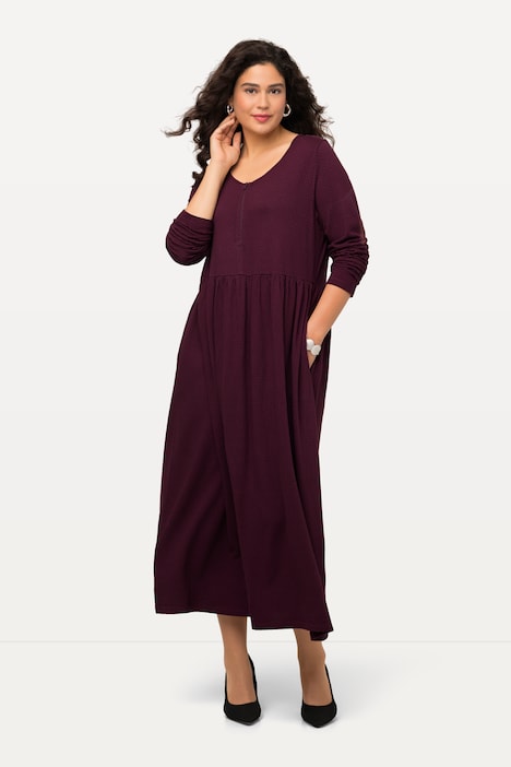 Kleid, Jacquard-Jersey, Empirenaht, A-Linie, Rundhals, Langarm