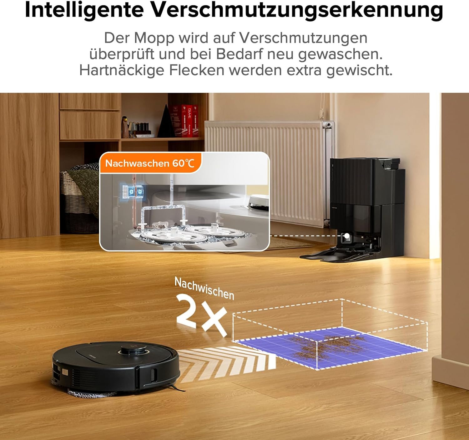 roborock Qrevo Pro Saugroboter mit Wischfunktion&Hebarem Wischmopp, FlexiArm Design Kantenreinigung, 7.000 Pa, 60 °C Heißwasser-Moppwäsche, App-Steuerung (Schwarz) (Generalüberholt)