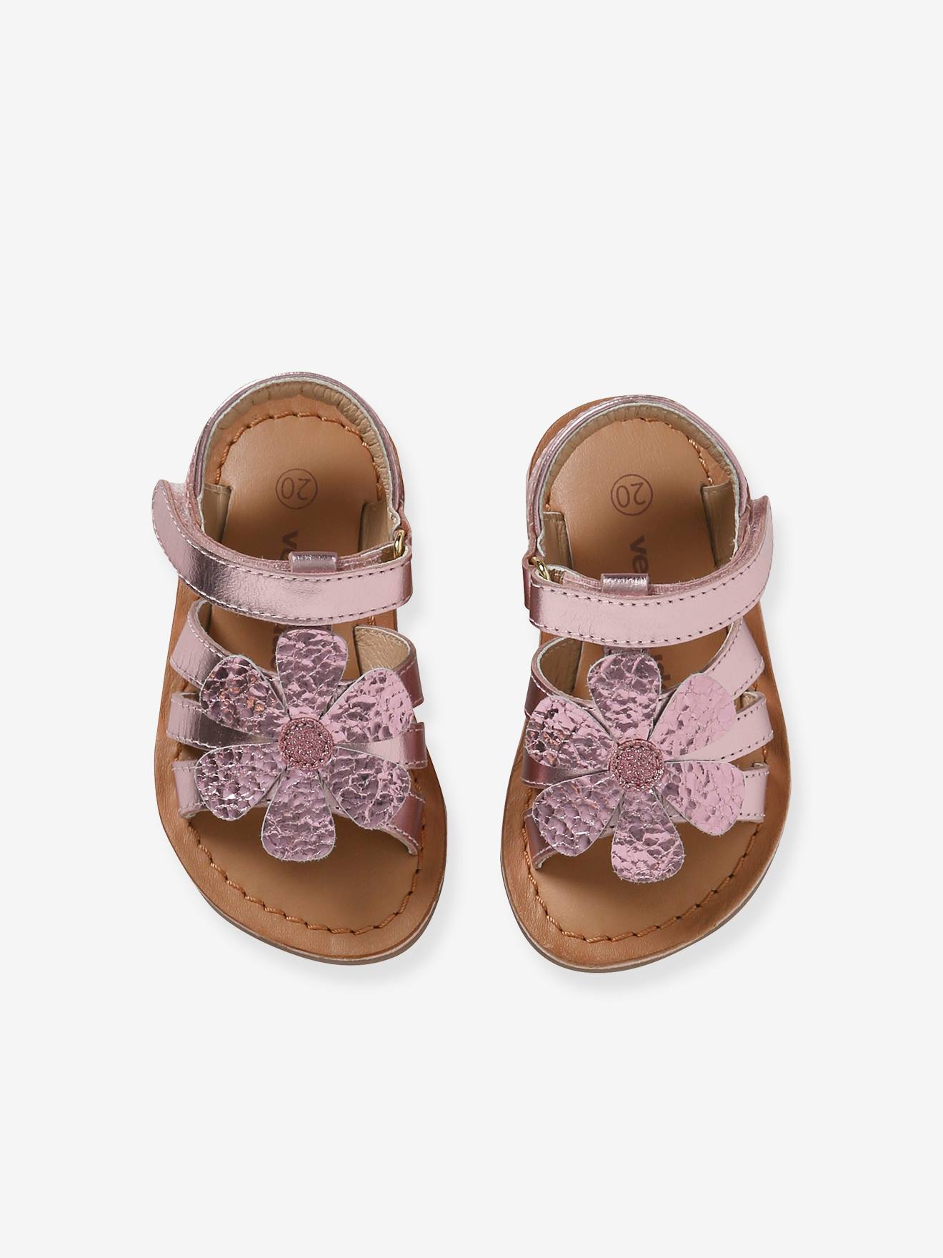 Sandálias de couro rosa com fecho de velcro para bebê menina