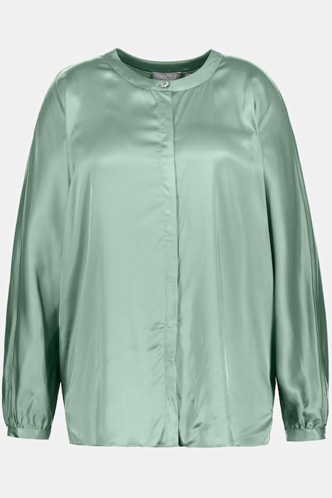 Satinbluse, oversized, Rundhals, Fledermausarm
