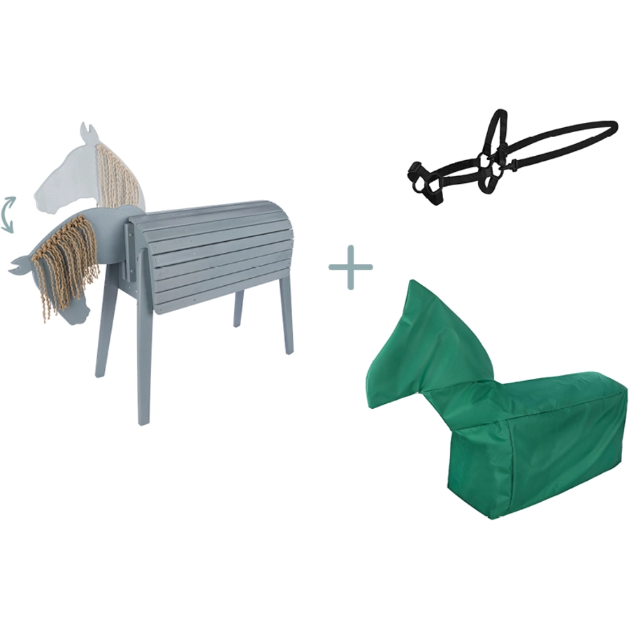 kindsgard Outdoorpferd hoppgalopp grau inkl. Zaumzeug ledde + Abdeckhaube telta