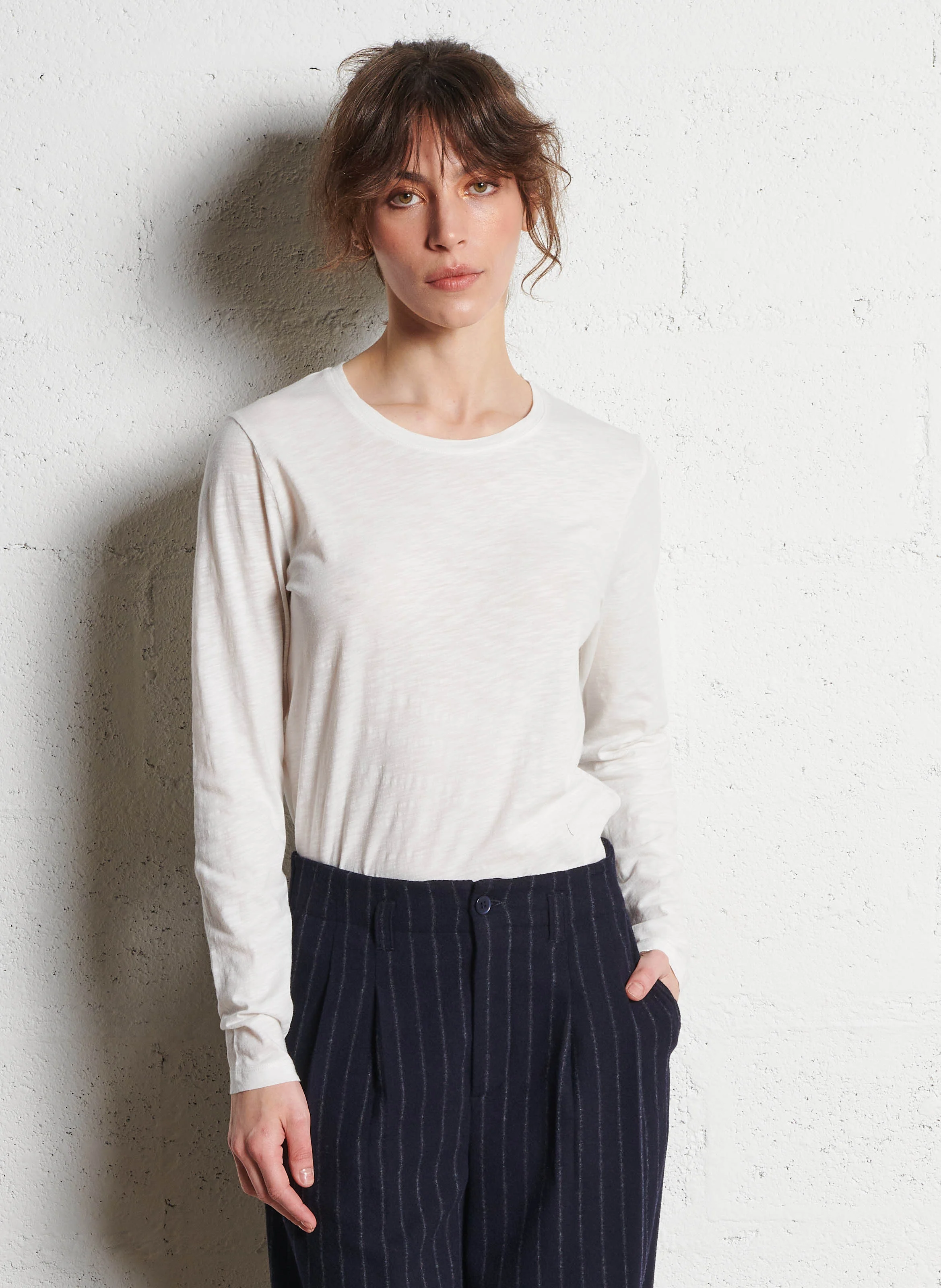 PERNILLE - Tee-shirt droit col rond en coton | Blanc