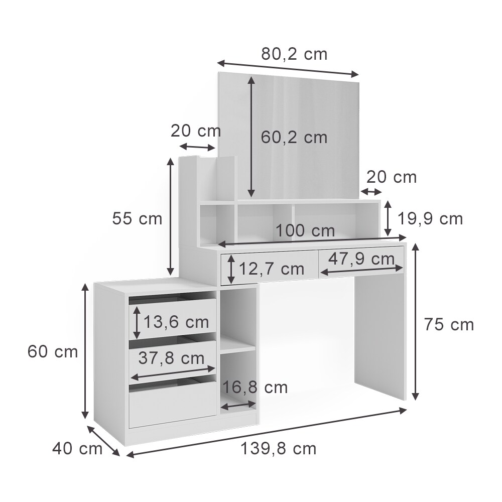 Vicco Schminktisch Anja 139,8 x 115 cm Weiß mit Spiegel Frisiertisch modern