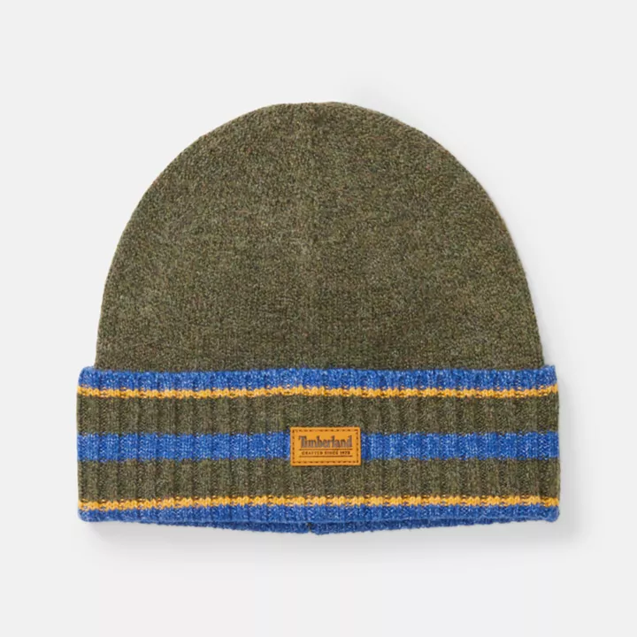 Gorro de pulso com punho listrado para homem na cor verde-escura