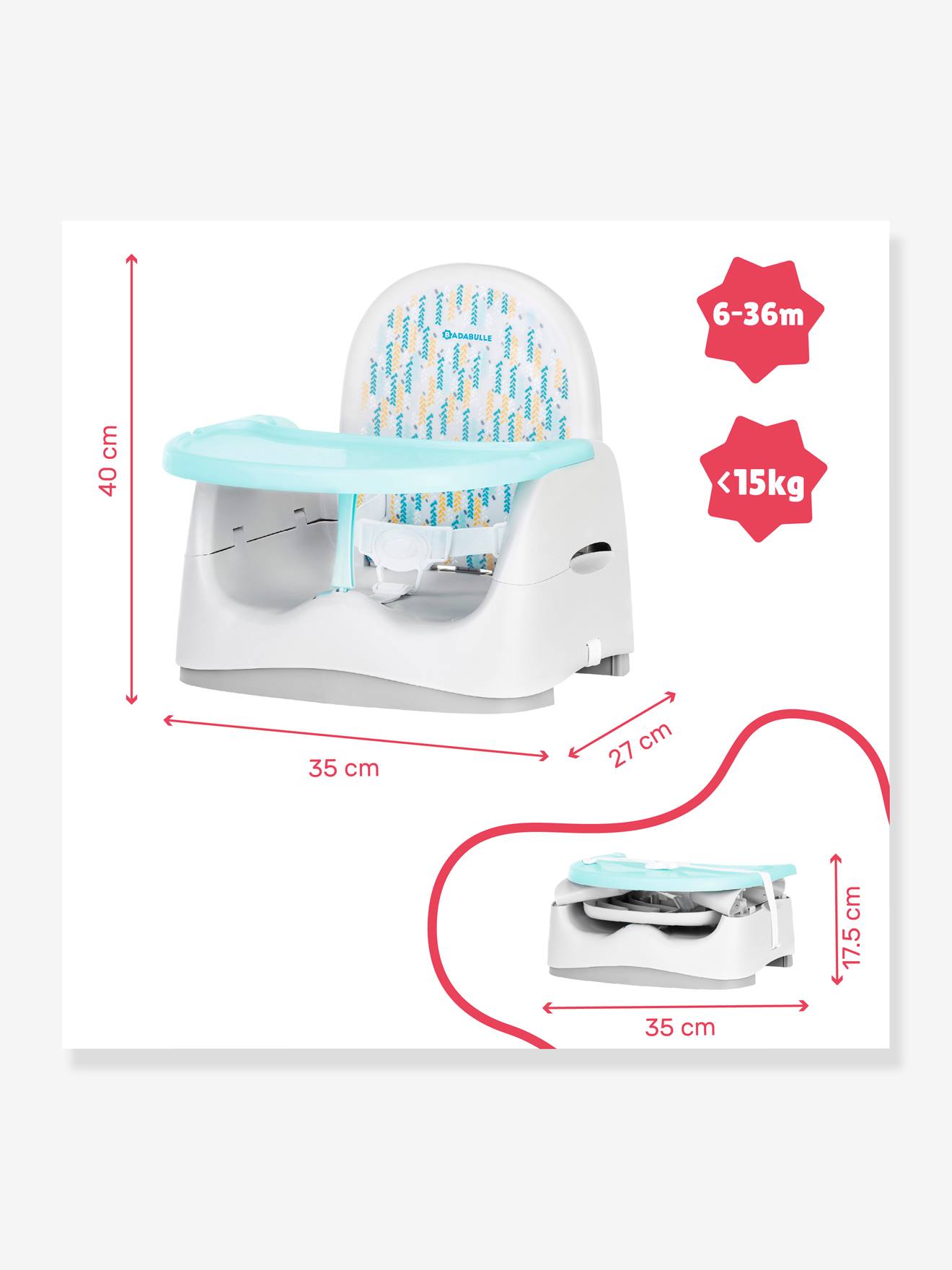 Cadeira elevatória Trendy Meal BADABULLE, cinza médio, lisa com estampas