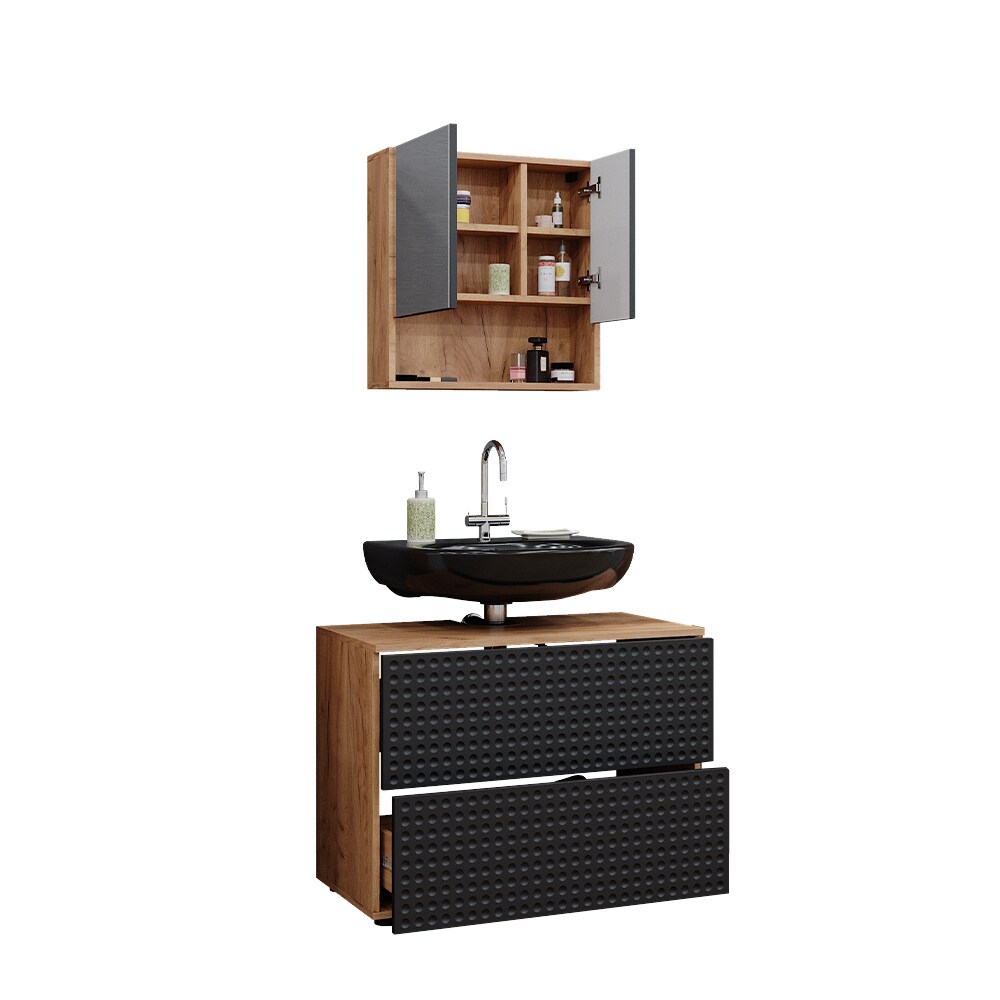 Vicco Badmöbel-Set Irma Eiche Anthrazit 2-teilig Spiegelschrank Waschbeckenschrank 80 cm