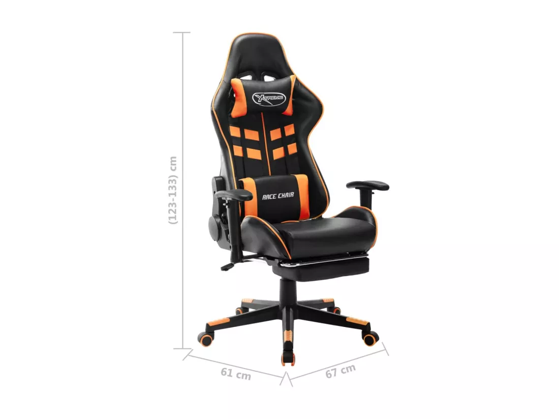 Chaise de jeu avec repose-pied Noir et orange Cuir artificiel