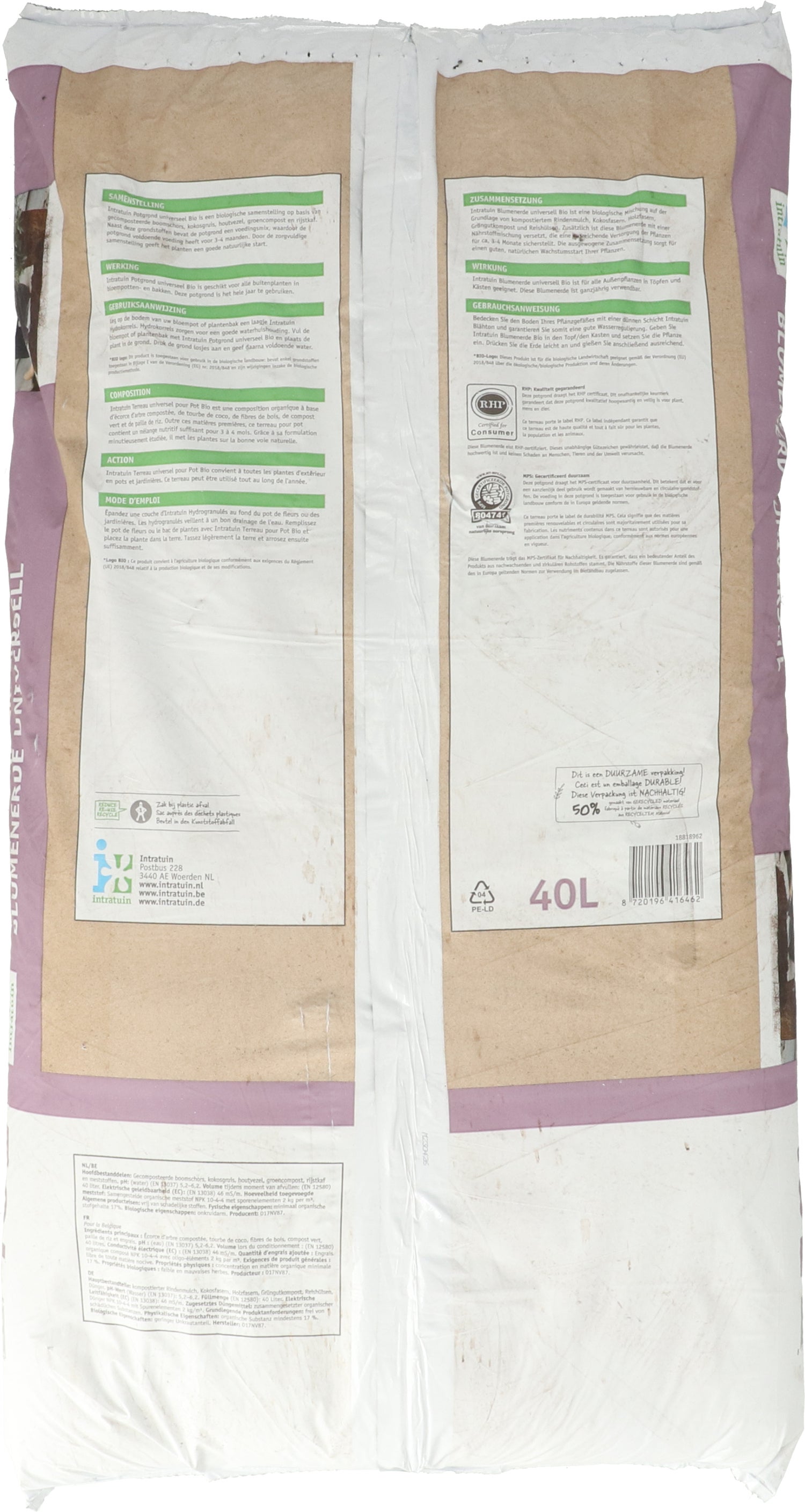 Intratuin potgrond universeel turfvrij Bio 40 L