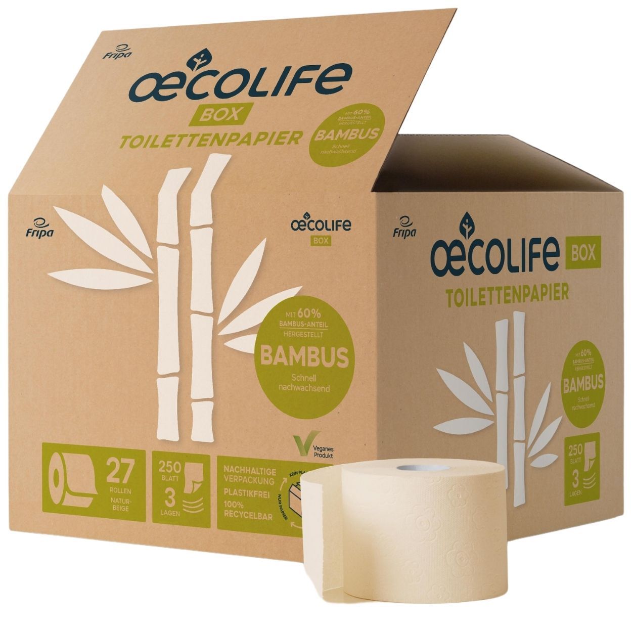oecolife Toilettenpapier Box BAMBUS XXL