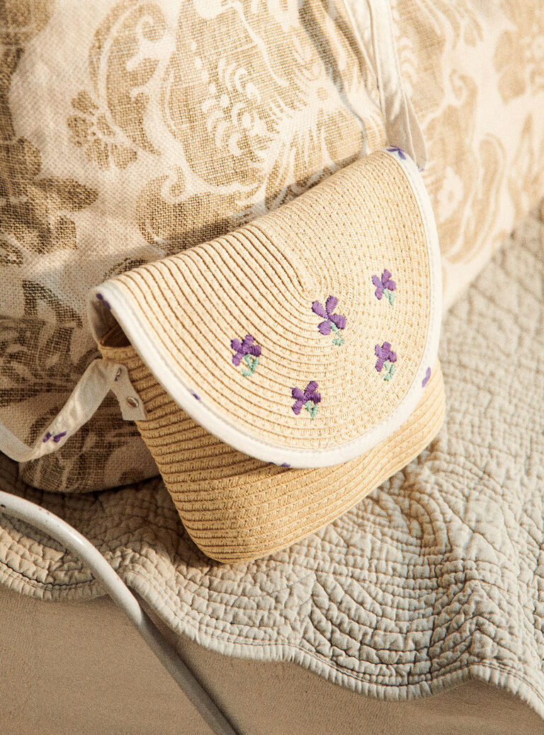 Sac besace en paille à fleurs