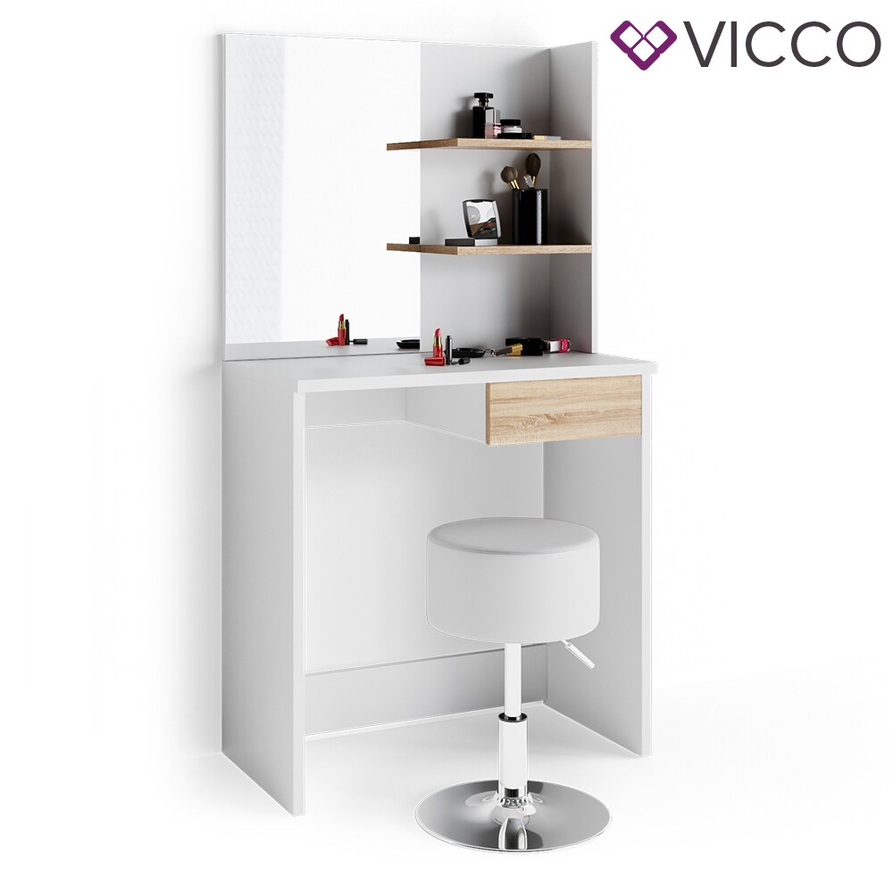 VICCO Schminktisch DEKOS Frisiertisch Kommode Kosmetiktisch Weiß Eiche Hocker