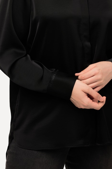 Satin-Hemdbluse, hinten länger, Hemdkragen, Langarm